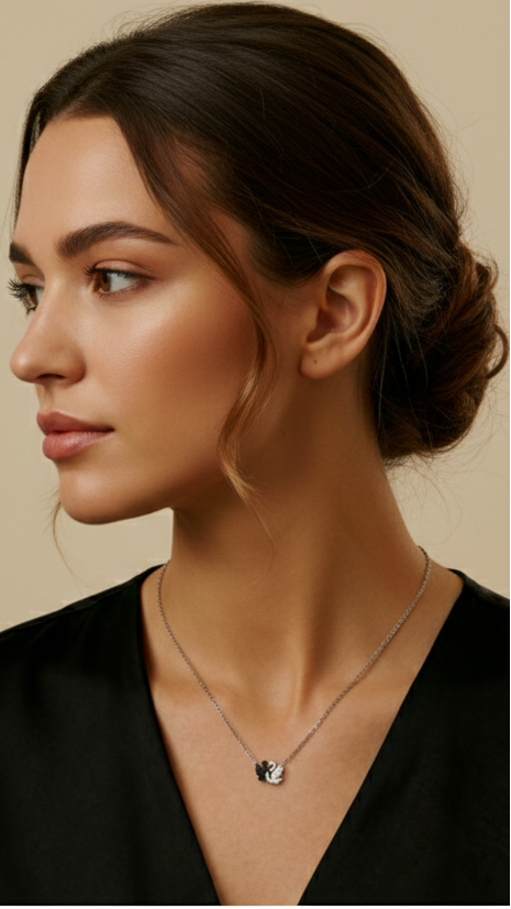 Siyah Beyaz Kuğu Kolye -925 Ayar Gümüş