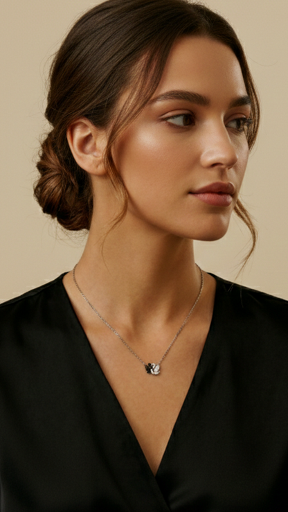 Siyah Beyaz Kuğu Kolye -925 Ayar Gümüş