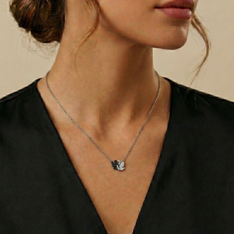 Siyah Beyaz Kuğu Kolye -925 Ayar Gümüş